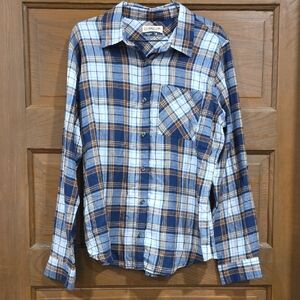 Magellan Outdoors Blue, Brown & White Plaid Button-Down Shirt